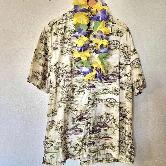 GAP Hawaiian Shirt L | Palm Tree Print Summer Button Down - Picture 4 of 13